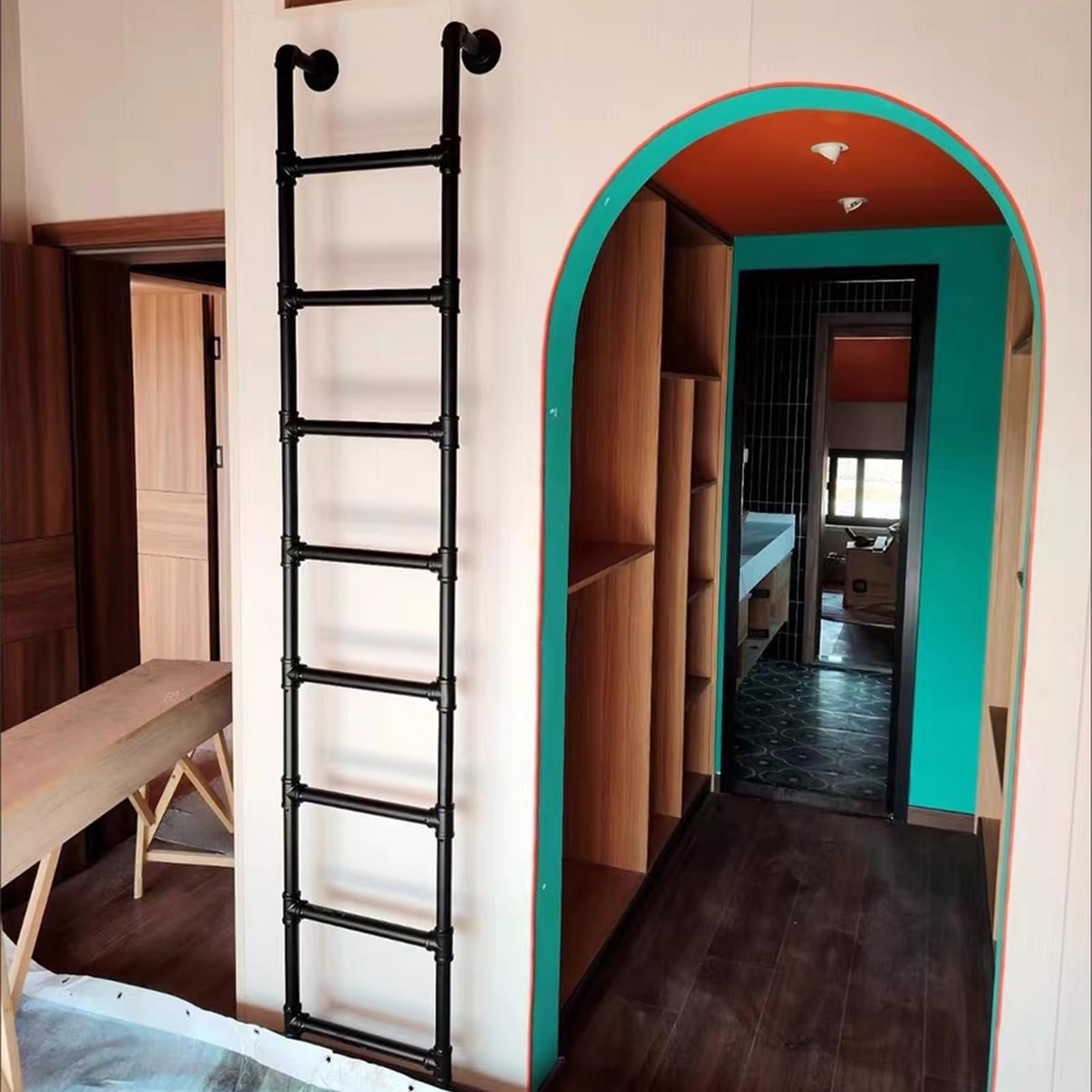 Échelle pour lits superposés en métal noir 160 cm, échelle de grenier et terrasse robuste