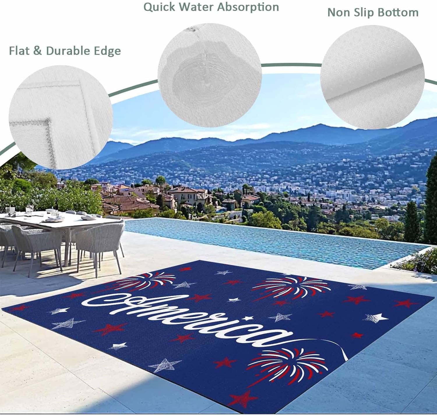 4th of July Outdoor Rug 5x8 ft American Flag Outdoor Large Area Rug Non Slip Patriotic Stars Red Blue Fireworks Front Door Mat RV Camping Carpet Patio Outdoor Rugs for Backyard Balcony Indoor