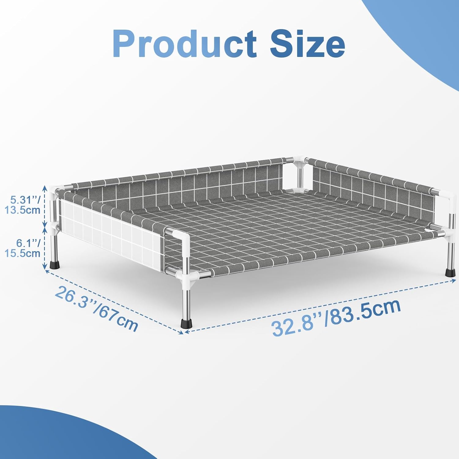 Elevated Dog Bed with 3-Sided Fence - Raised Pet Bed with Non-Slip Feet, Durable Elevated Couch for Medium Dogs, Indoor/Outdoor Use with Easy-Clean Fabric