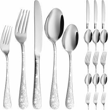 Vilihkc Unique floral pattern Silverware Set Mirror Polished Flatware Set Service for 4 Cutlery Set Stainless Steel Utensil Set for Kitchen Dishwasher Safe20pcs