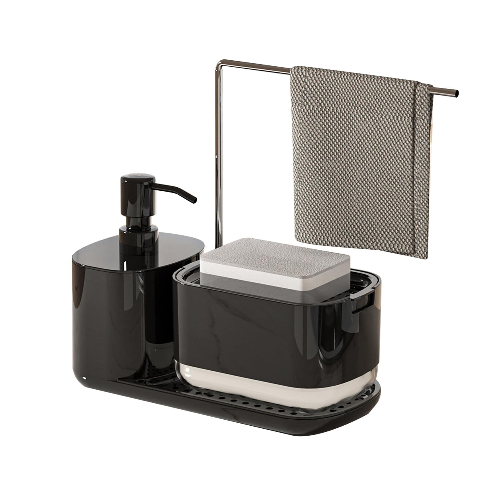 Hand and Dish Soap Dispenser Set Counter Top Soap Dispenser with Dishcloth Holder,Black