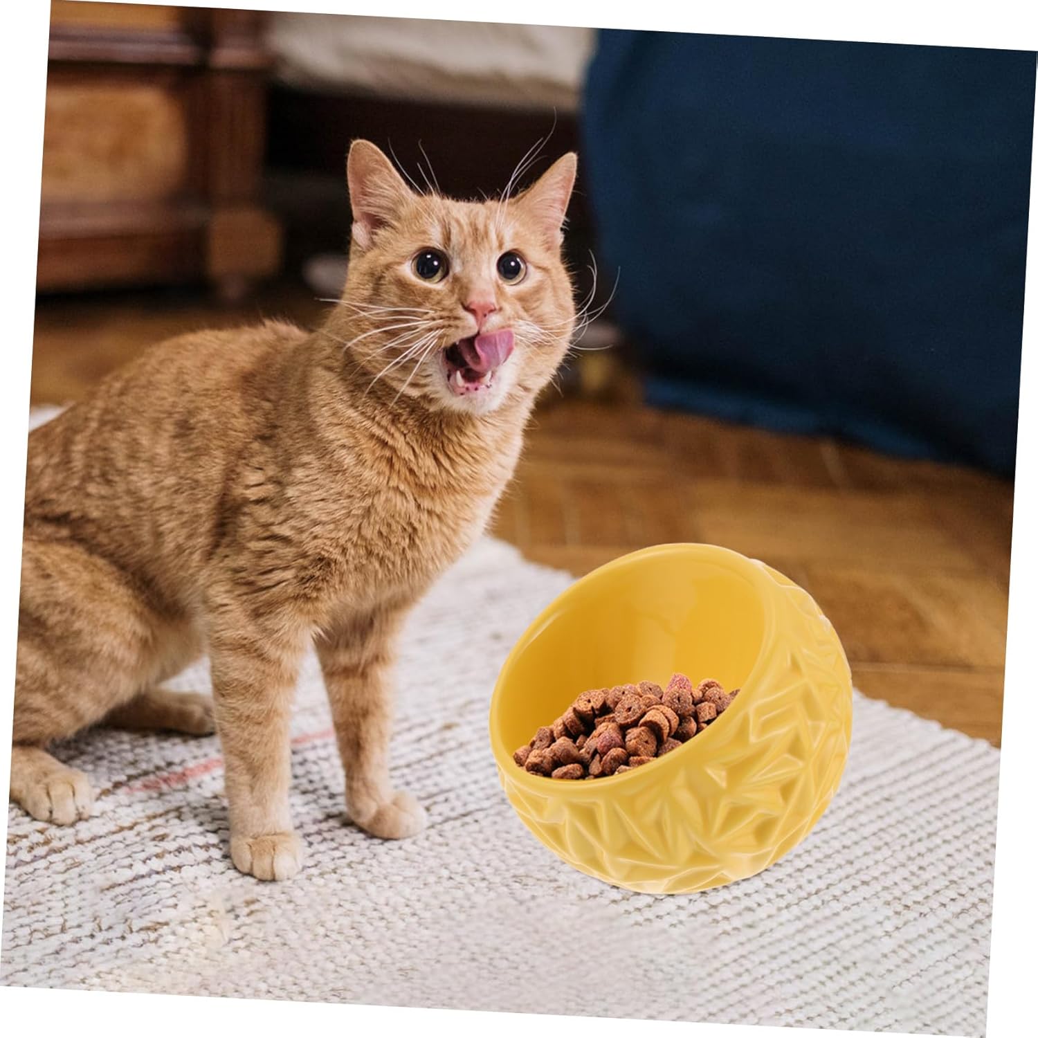 Totority Ceramic Cat Feeder Bowl Anti-tip Decorative Multi-Function Feeding Dish for Indoor Cats Smooth Clean Surface Comfortable Mealtime Pet Supply
