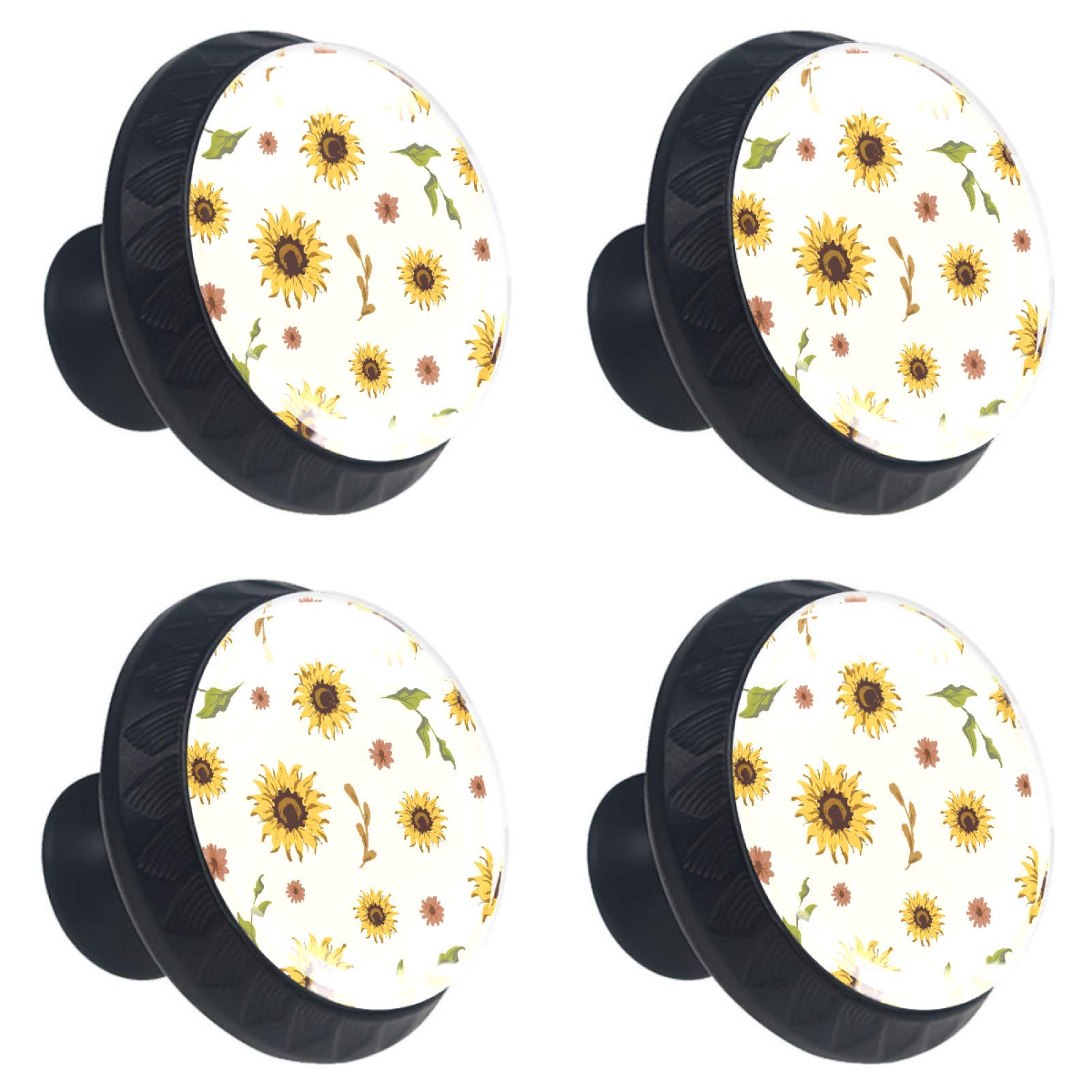 Boutons de meuble ronds tournesol jaune 30mm en verre pour tiroir