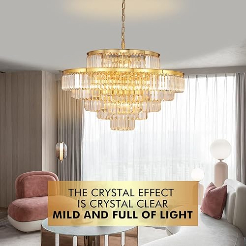 Miniatura 3 de Candelabros y luces de cristal dorados de estilo moderno, colgantes redondos, clásicos, lámpara de techo colgante de 6 niveles para comedor y sala