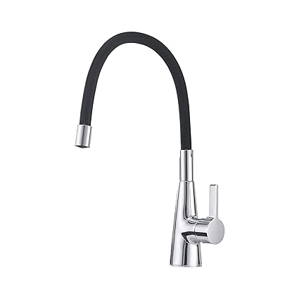 Sanliv Pull Down Kitchen Sink Faucet | Single Handle Arbitrary Rotating Kitchen Tap with Black Flexible Gooseneck Swivel