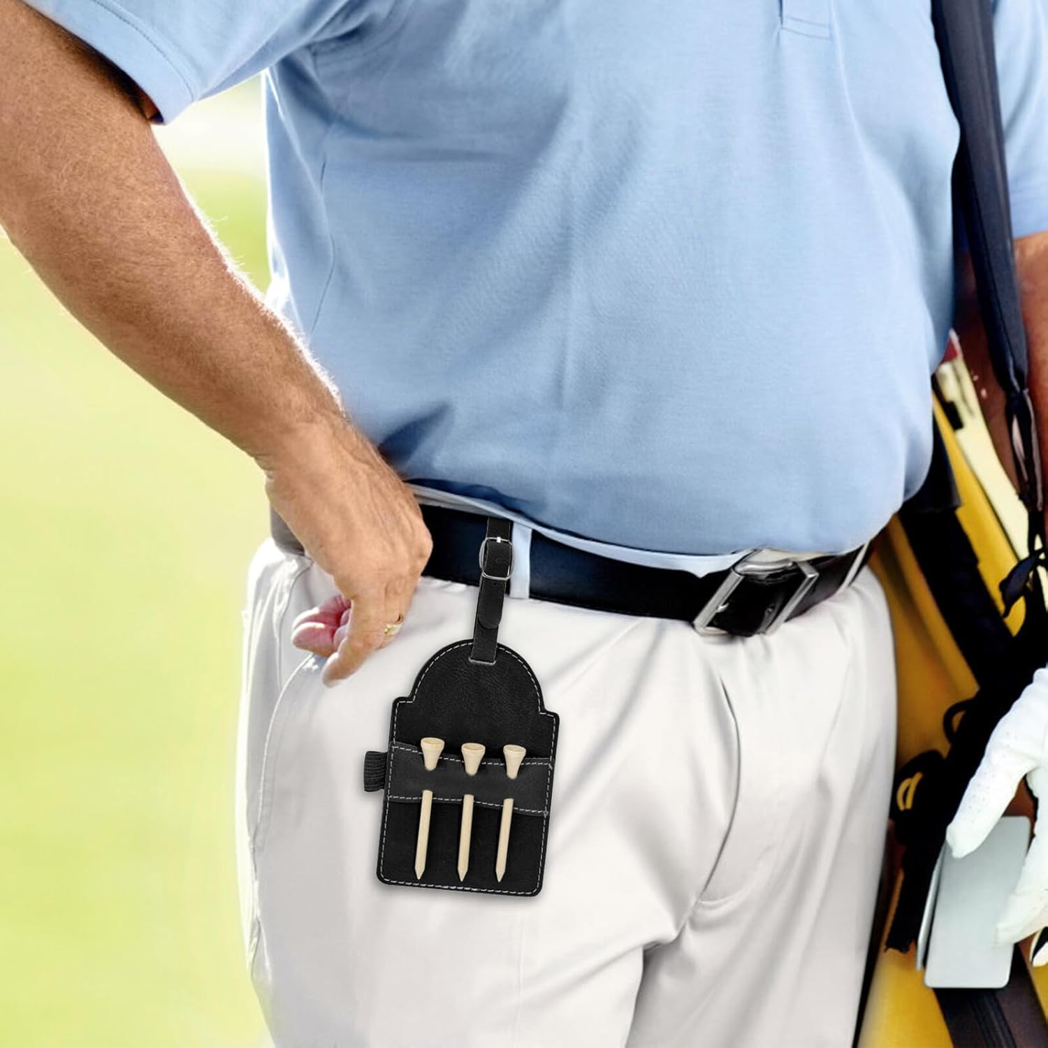 Golf Tees Holder Pu Leather Golfing Tee Carrier with Belt Clip Golf Bag Tag for Men on Course Accessories