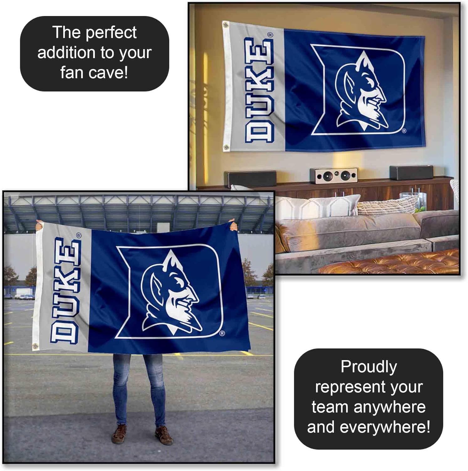 College Flags & Banners Co. Duke Blue Devils Wordmark Logo Large Grommet Banner Flag