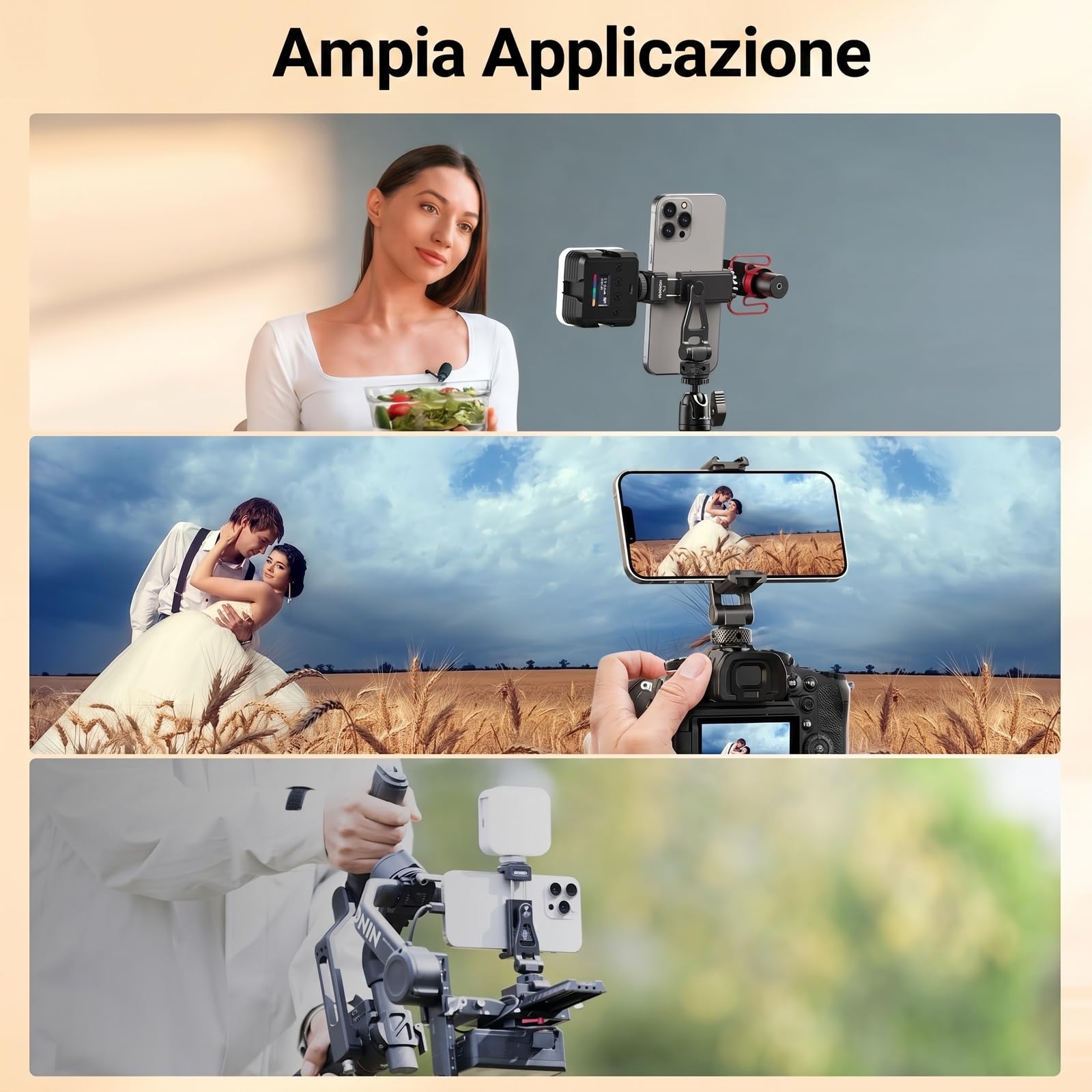 NEEWER Supporto Telefono da Treppiede in Metallo con Cold Shoe, Filettatura 1/4", Incl.180°,Rot.360°, Supporto Smartphone per Cavalletto Compatibile con iPhone 15 Pro Max S24 Ultra Camera Cage, GA010