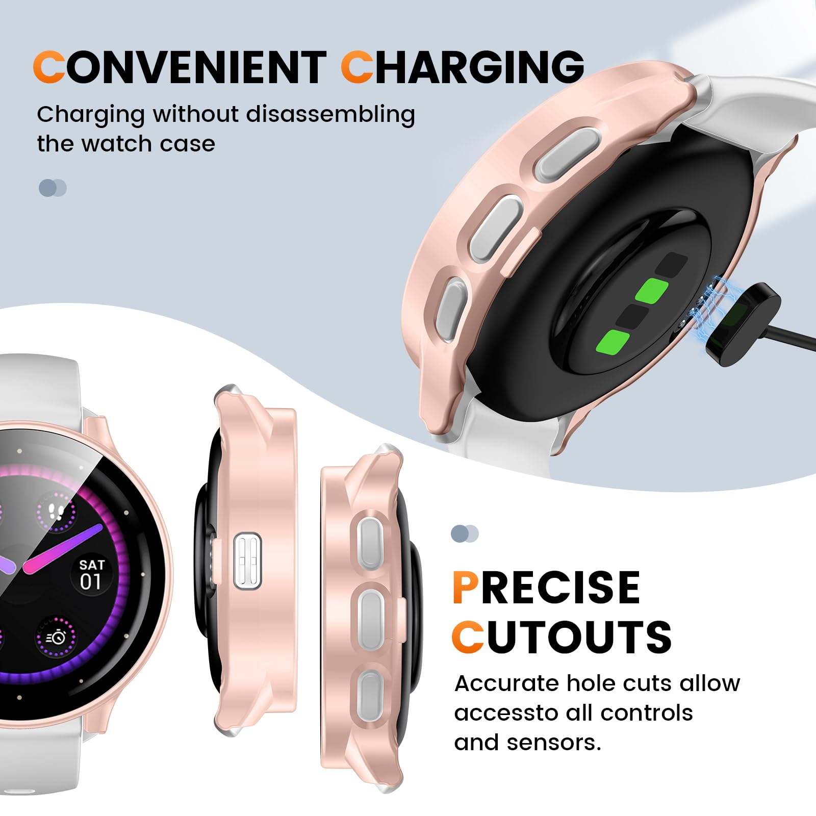 [3Pack] Kamita Etui z ochroną ekranu kompatybilne z Garmin Venu 3S 41mm, odporne na wstrząsy etui PC Bumper z folią ze szkła hartowanego, pełne pokrycie ochronne do Garmin Venu 3S 41 (Przezroczyste+