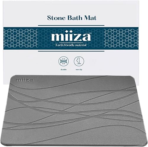 Miniatura 1 de miiza Tapete de baño de piedra de tierra de diatomeas, antideslizante, súper absorbente, de secado rápido, natural, fácil de limpiar, tapete de