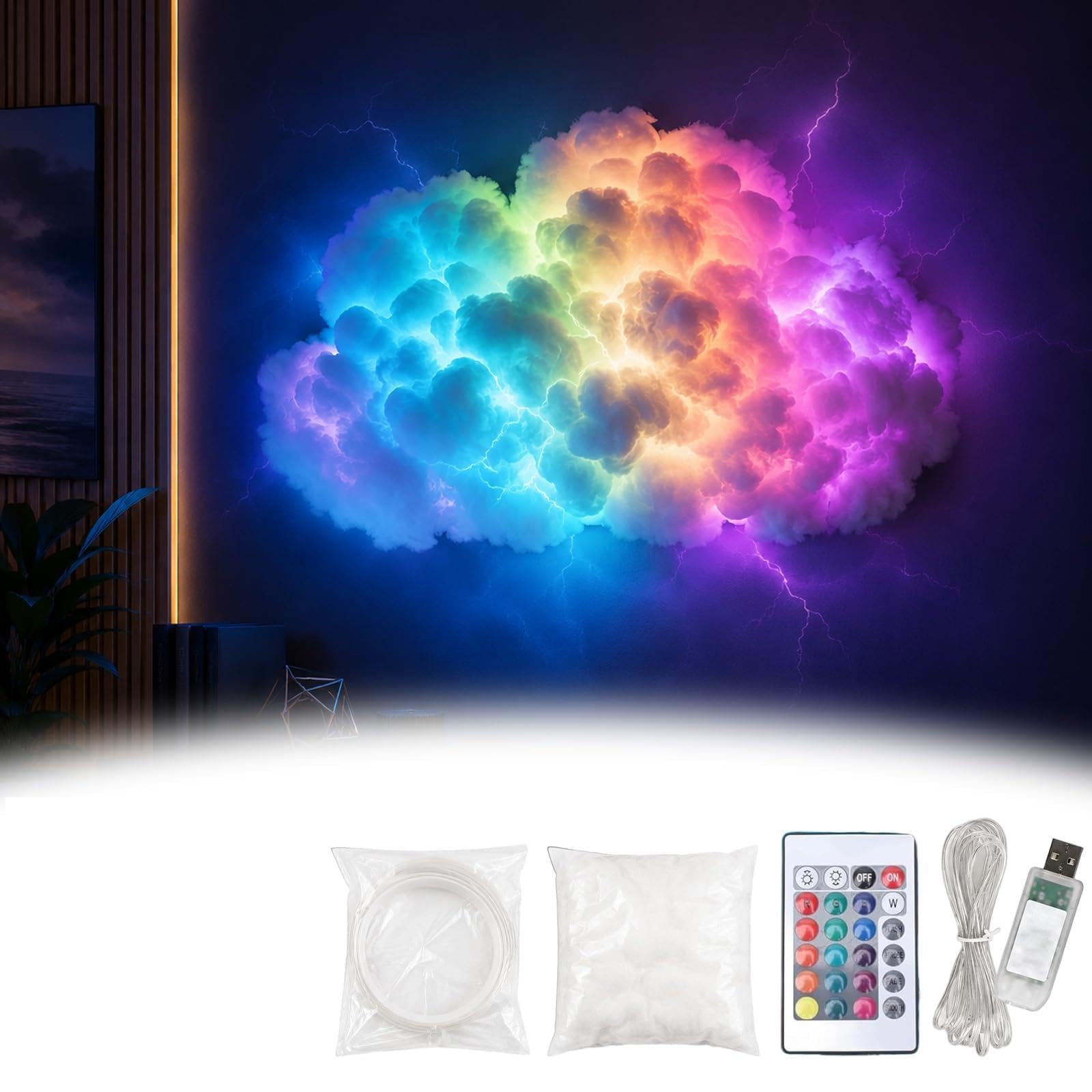 MIXIYI DIY USB-Powered Thundercloud LED Light Decor, 3D DIY Cloud Lamp (157in/400cm)
