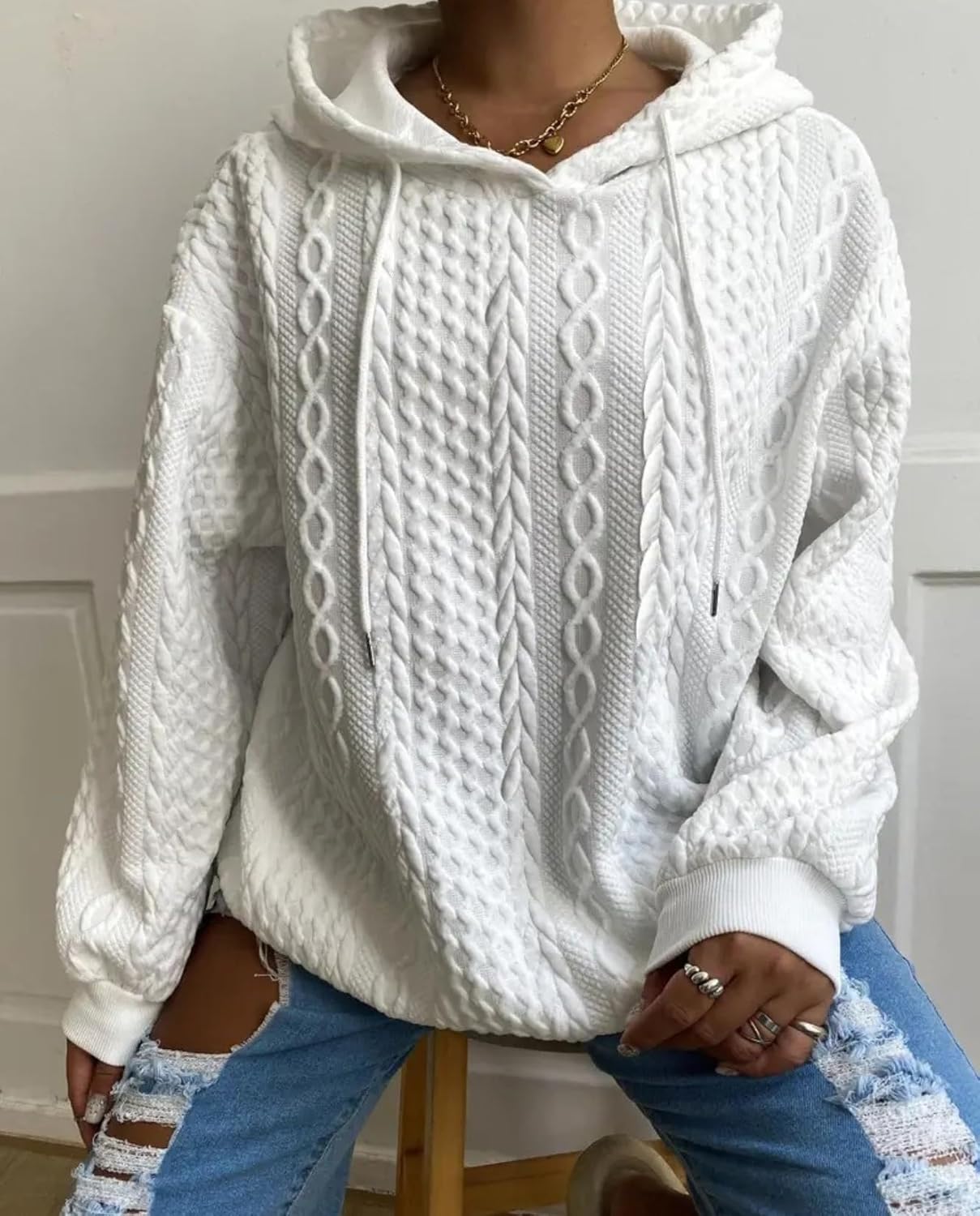 Women's Hooded Sweater - Oversized Solid Color Warm Autumn Winter Wear for Vacation Daily Use - Image 4