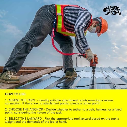 Miniatura 6 de BearTOOLS Cordón de seguridad para herramientas de seguridad con bandera de Estados Unidos, correa resistente para andamios, Stop The Drops,