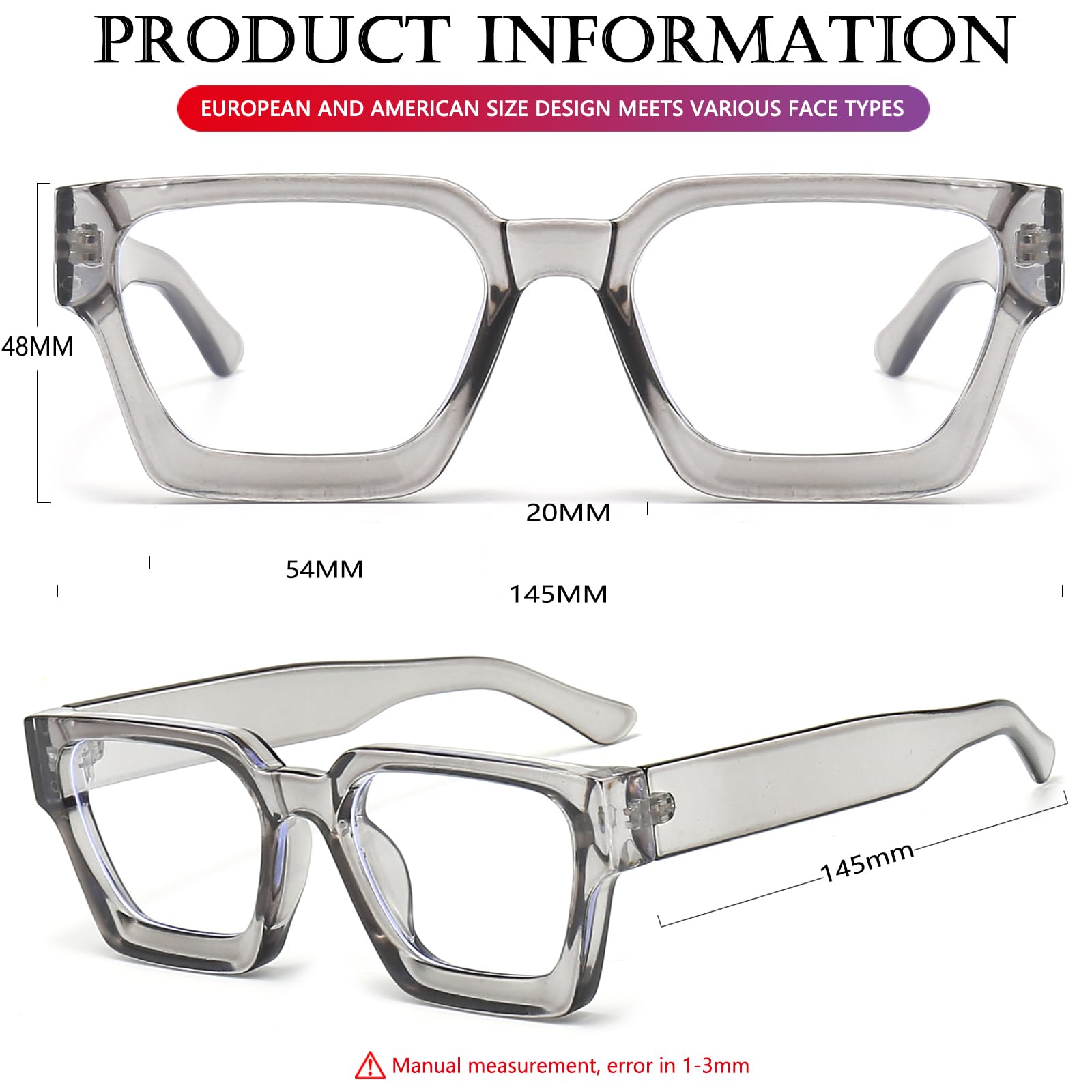 AIEYEZO Occhiali quadrati con montatura spessa, per uomo e donna, alla moda, alla moda, alla moda, chic, per computer
