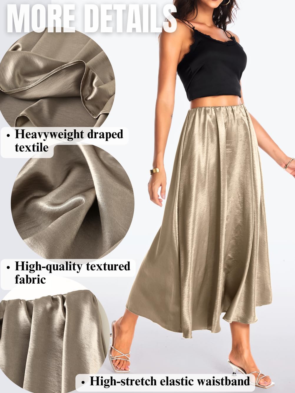 Women's Heavy-Drape Satin Maxi Skirt, Elastic High Waisted A-Line Formal Skirts for Special Occasions - Image 4