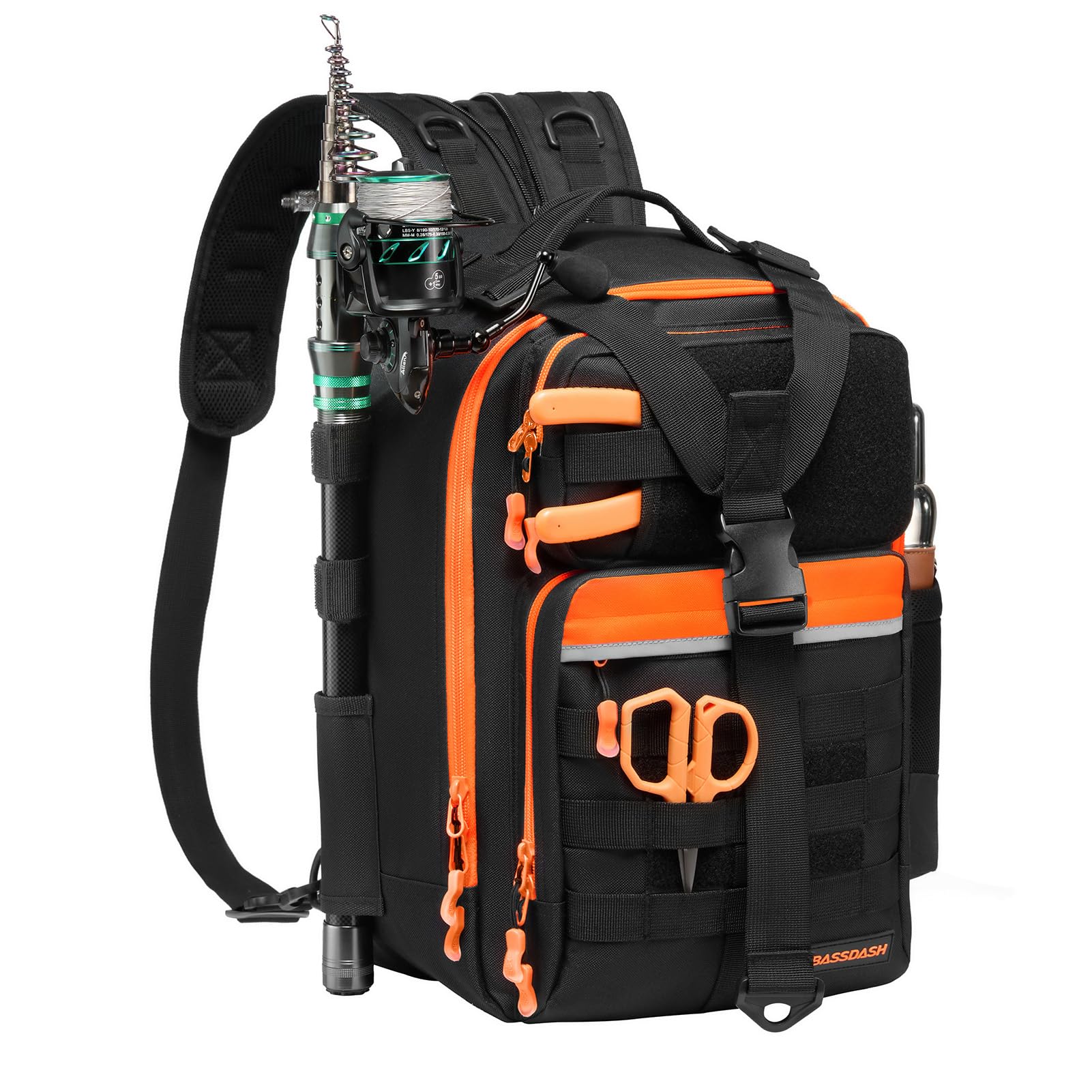 Bassdash Sac à Dos de Pêche Convertible avec Support de Canne à Pêche, Sac de Rangement de Matériel Tactique Ajustable et Résistant à l'eau FP07