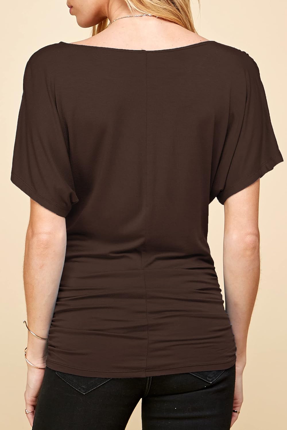 Made By Johnny Women's V Neck Short Sleeve Wrap Front Drape Dolman Tunic Top - Image 3