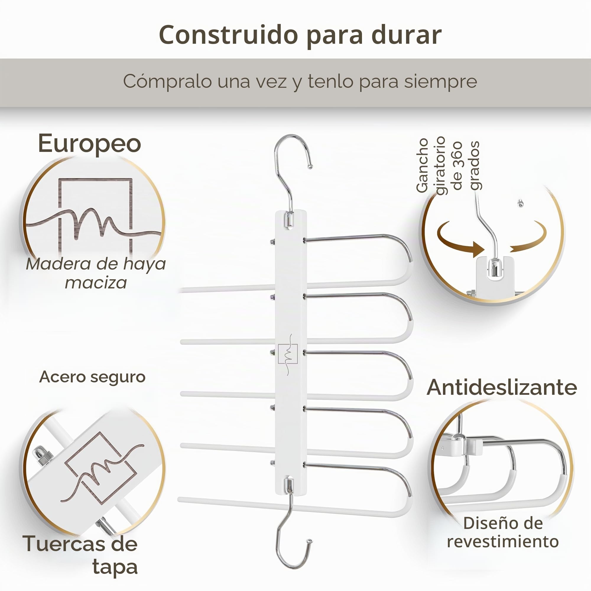 MORALVE Perchas para pantalones que ahorran espacio, 2 unidades de perchas de madera para organizador de armario, perchas para jeans, bufandas, armario, leggings, organización de armario