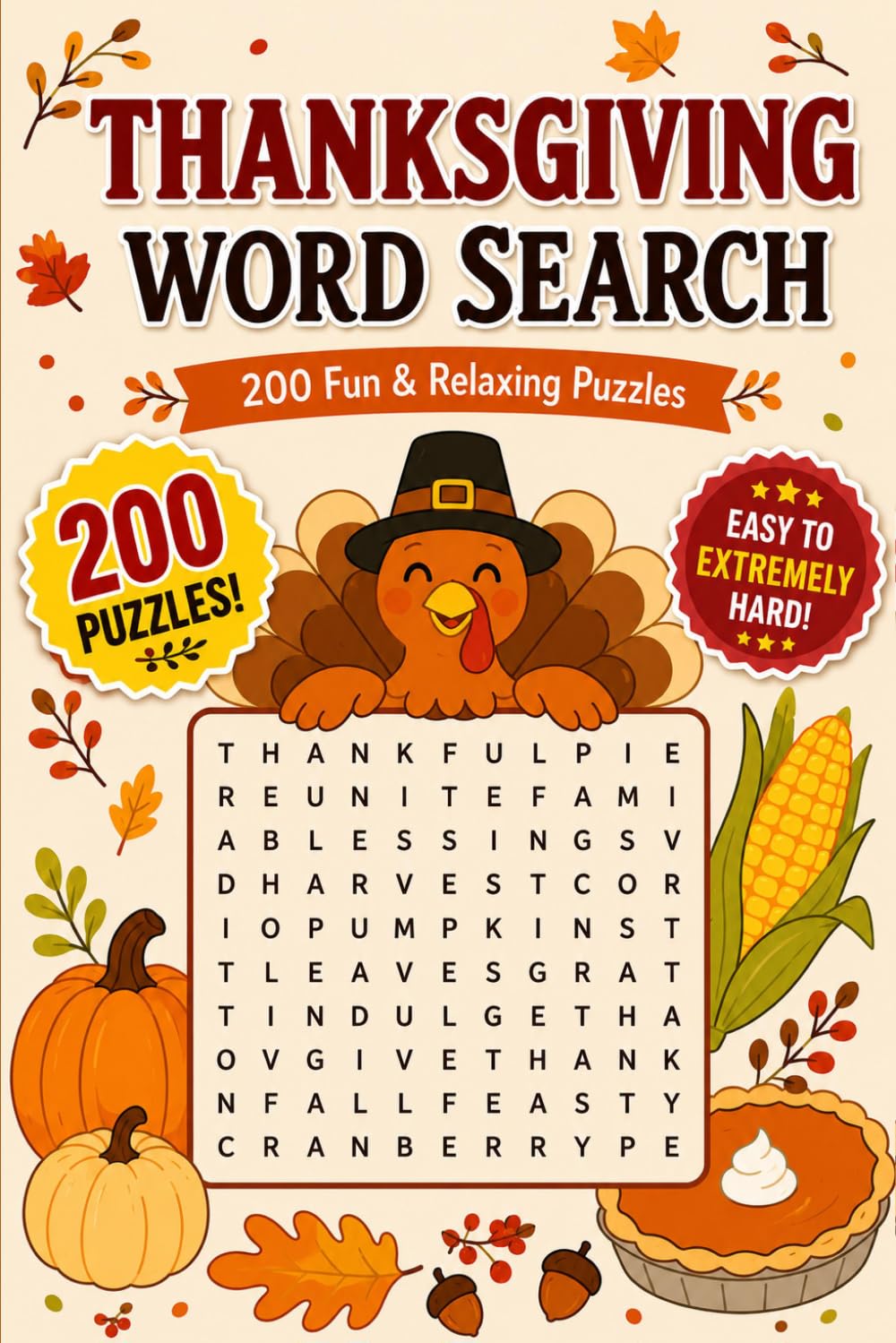 thanks giving word search: 200 Fun & Relaxing Puzzles