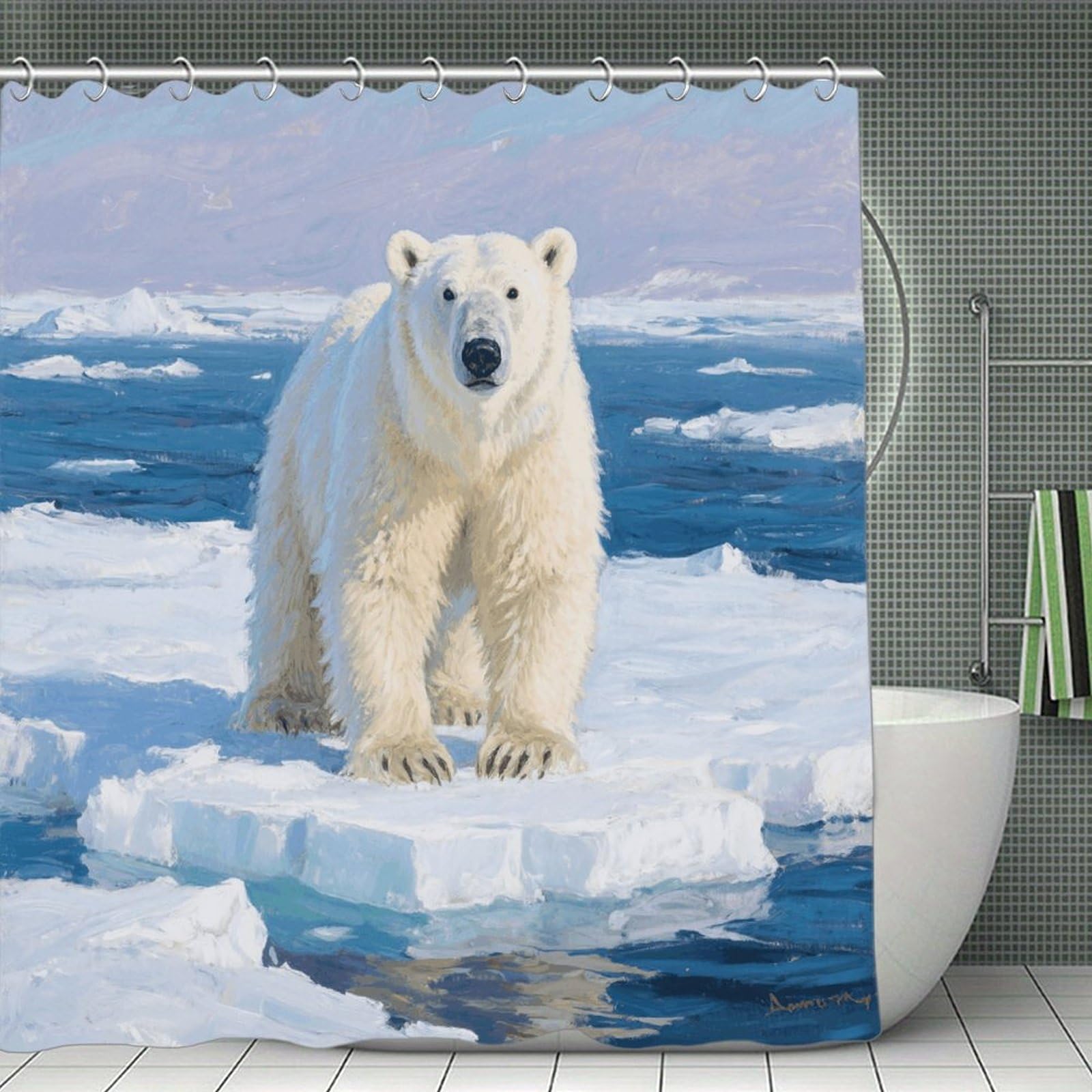 VstaDank Arctic Polar Bear Shower Curtain Waterproof Bathroom Shower Curtain with C Type Hooks Soft Lightweight Shower Curtains Liner Washable Polyester Cloth Shower Liner 71x71 Inch