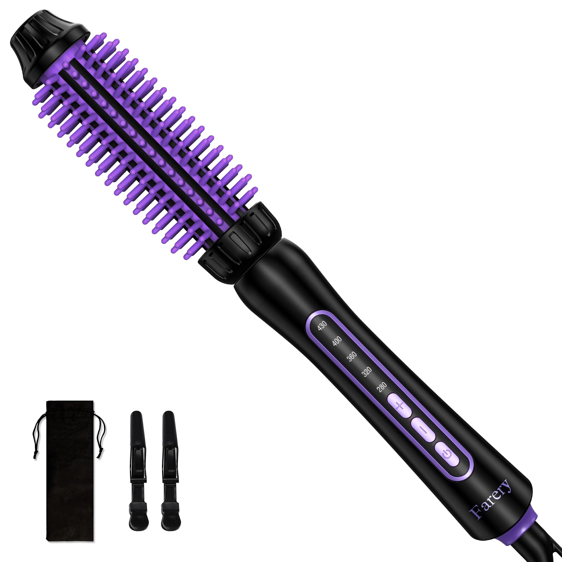FARERY Thermal Brush, Cepillo Térmico 25MM, Cerdas de Silicona Flexible Anti-Quemaduras y No se Caen, Cepillo Térmico Iónico de Cerámica Turmalina, Rizador de 5 Temperaturas, Doble Voltaje