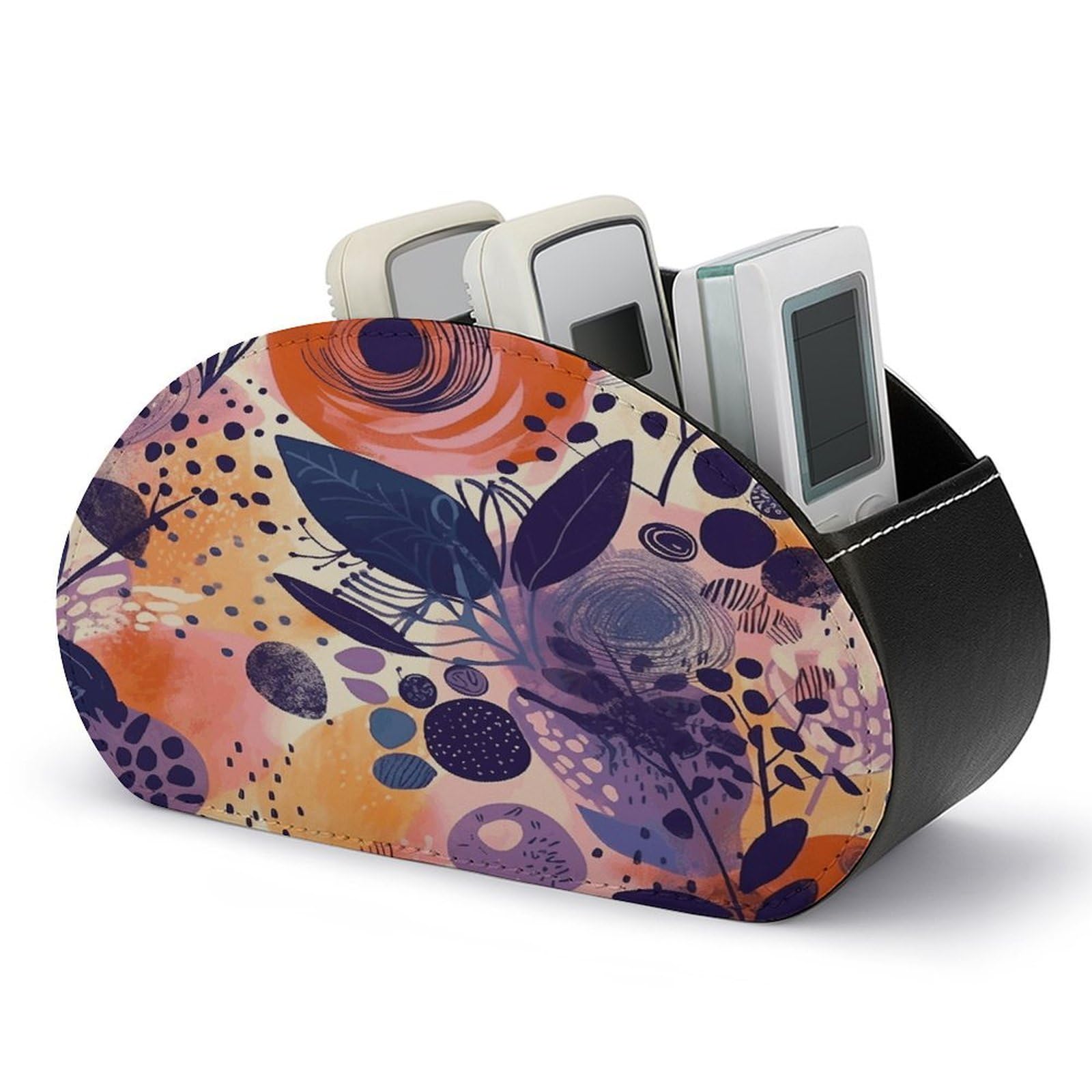 Btcowzrv Style Hand Drawn Floral Pattern Remote Control Holder With 5 Compartments