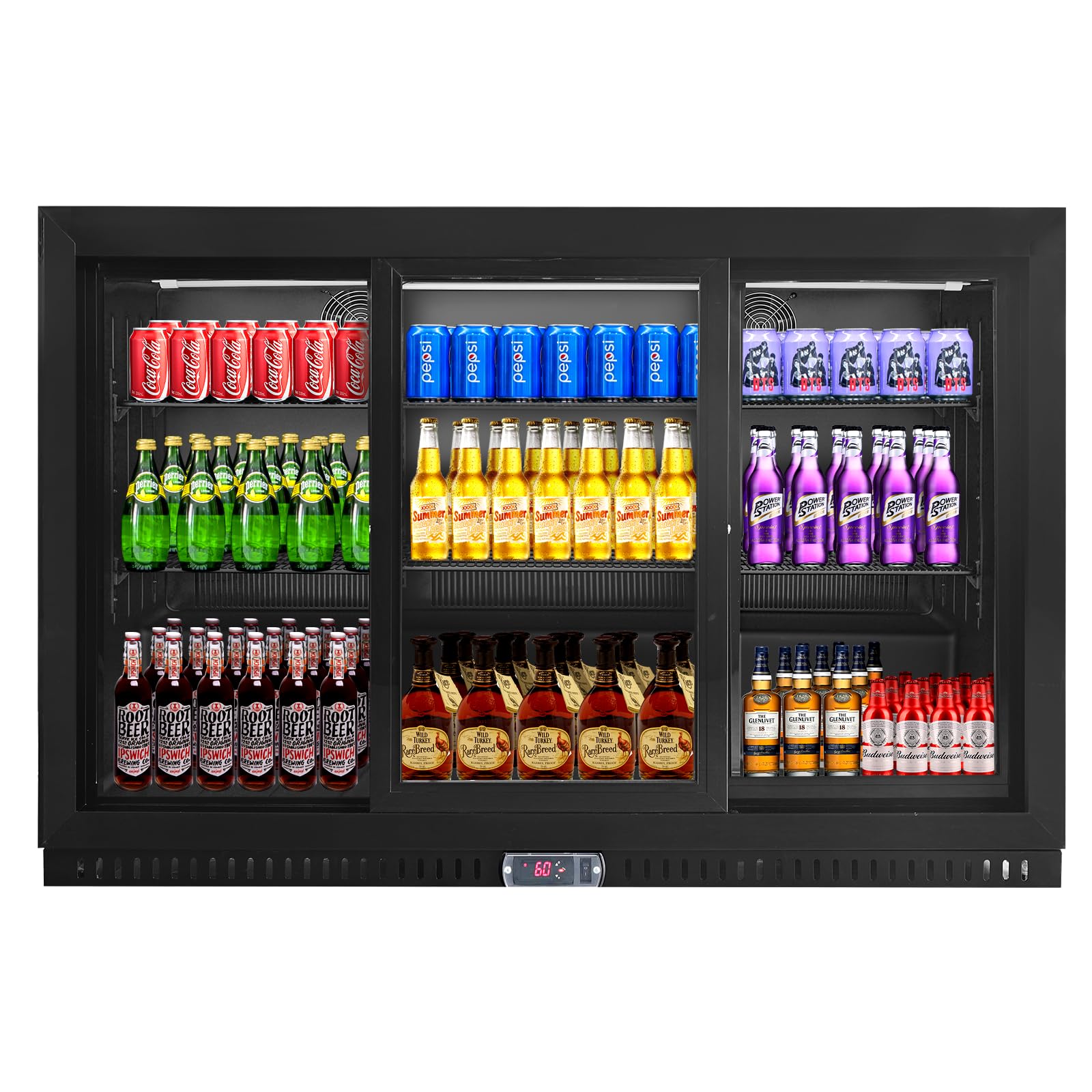 Beverage Refrigerators Back Bar Cooler，3 Glass Swing Door Mini Fridge Cooler Adjustable Shelves & Digital Temperature Display for Various drinks, wine, beer