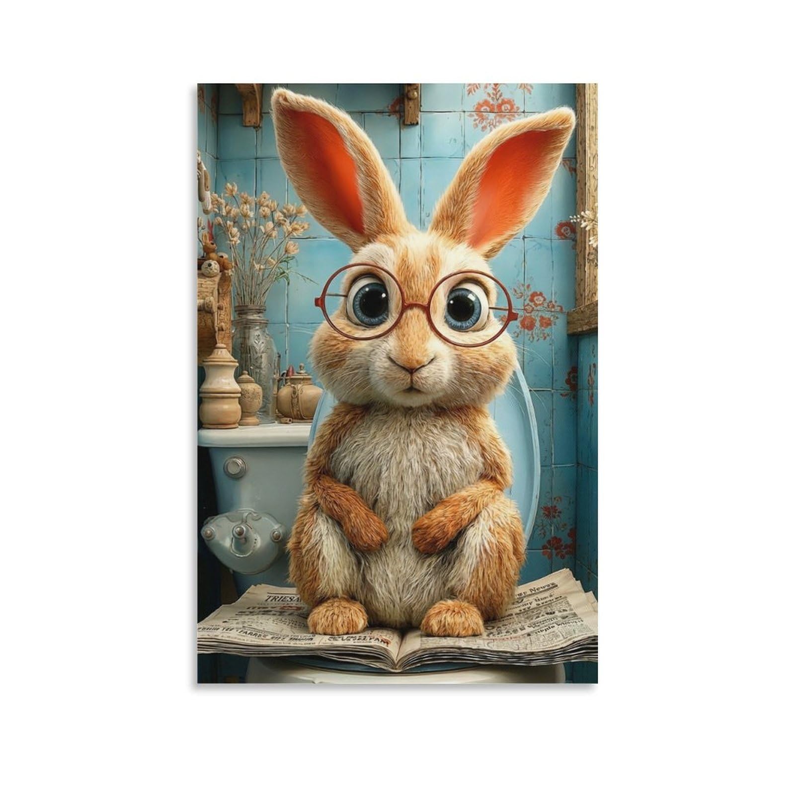 DHBANEIOK Cute Rabbit Reading Wall Decor Poster Giclee Canvas Prints Modern Wall Art Picture Wall Hanging for Home Decorations 20x30inch(50x75cm)
