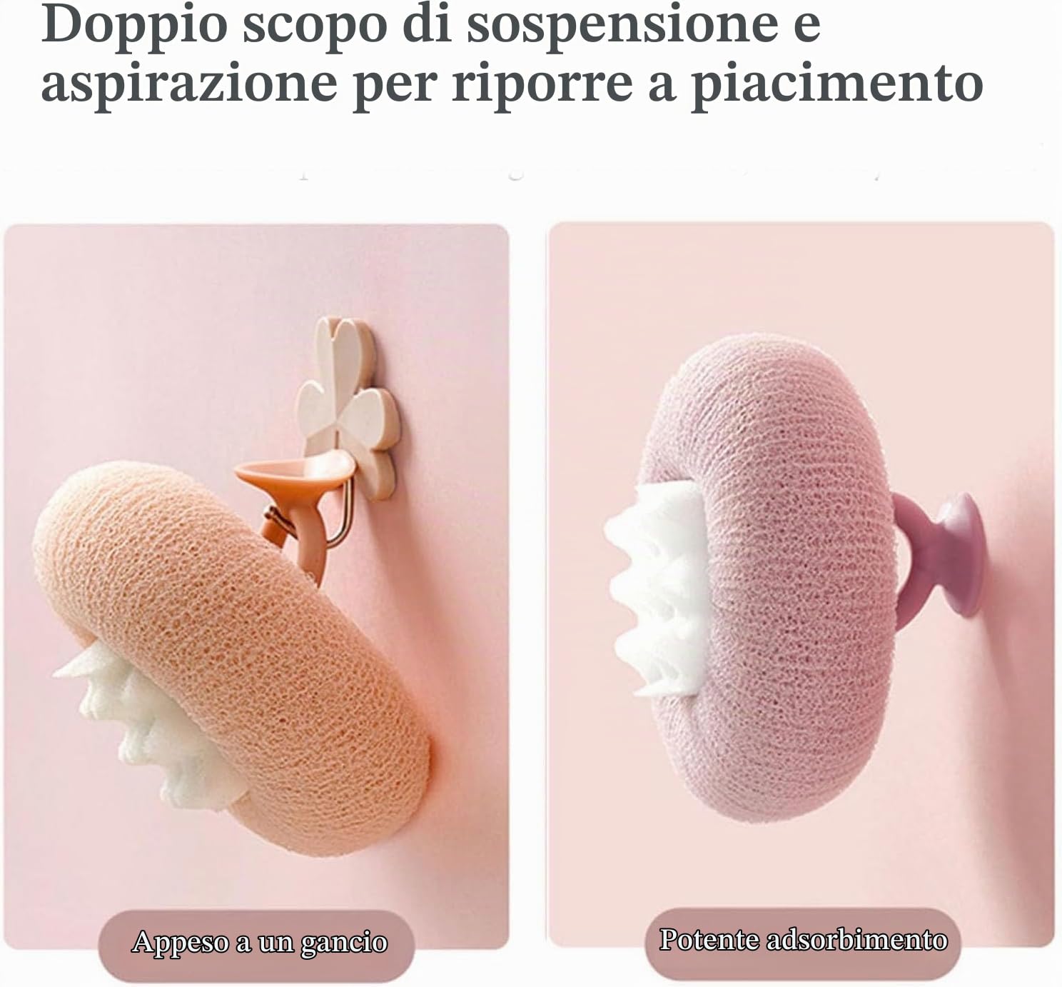 Spugna Doccia, 4 Pezzi Spugne Doccia, Spugnette da bagno per adulti, spugne rotonde da bagno, spugna esfoliante, da appendere e aspirare, doppio uso, massaggio per bagno doccia(multicolore)