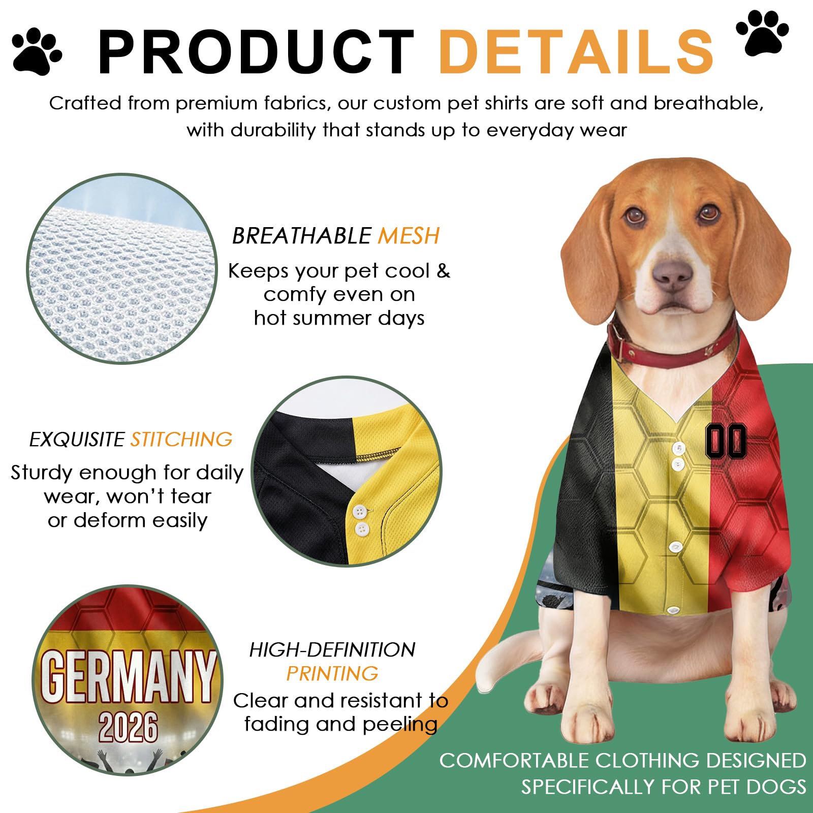 Maillot de Foot Personnalisé pour Chien, Maillot de Foot Personnalisé Coupe du Monde 2026, Col V, avec Nom et Numéro, Tricolore, pour Petit, Moyen et Grand Chien (Style A)
