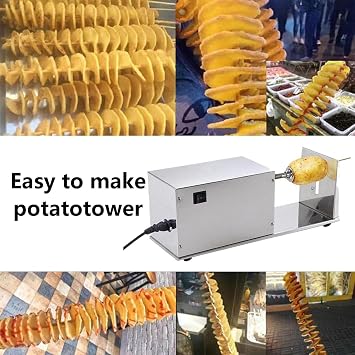 Electric Tornado Potato Slicer Potato Spiral Cutter, Potato Tower Machine, 50W Potato Cutter, 90 Runs Per Min Potato Slicer Machine 1/8 Inch Thick Potato Slicer Spiral