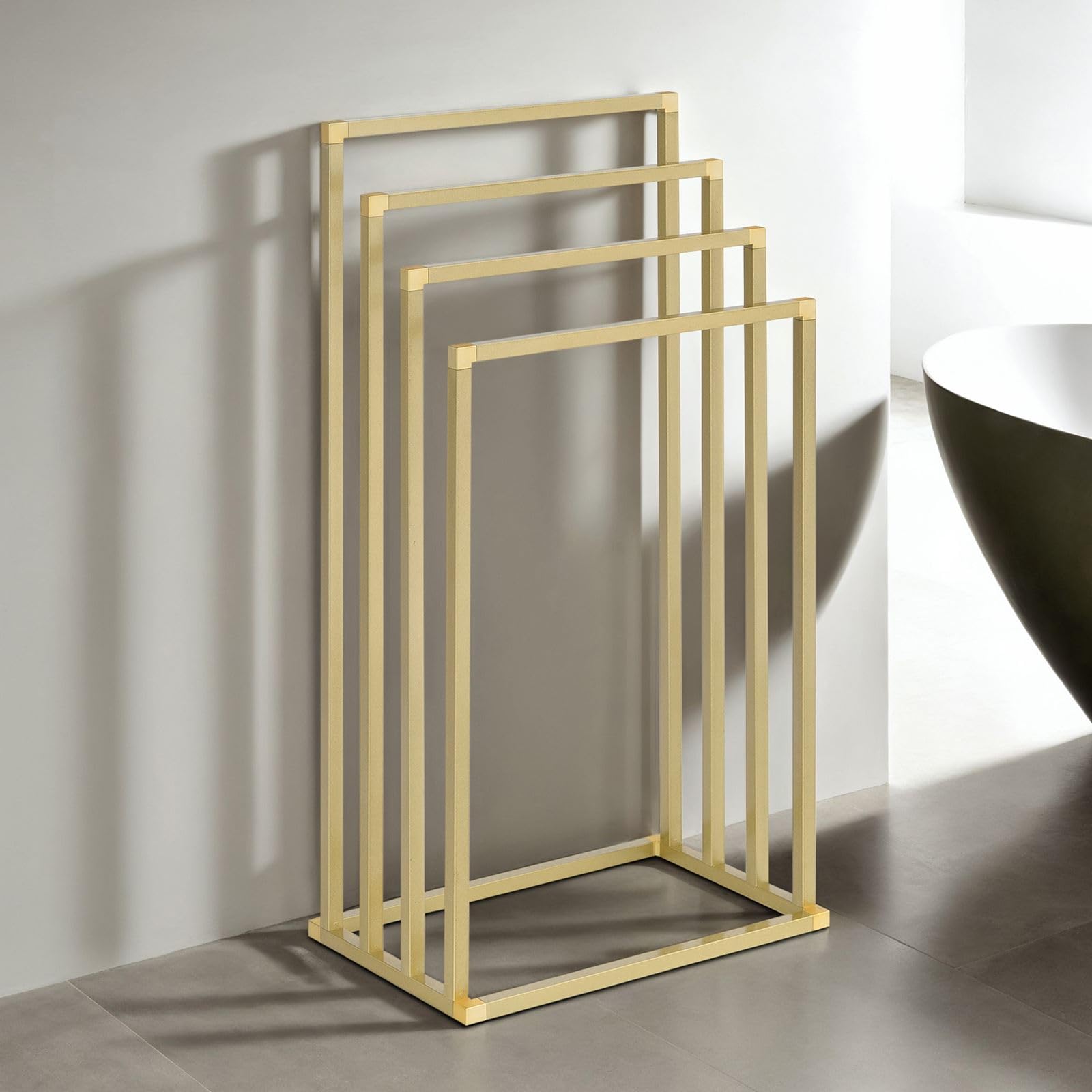Relaxdays towel rack freestanding, with 2 rods, U-design, wood, steel, HxWxD