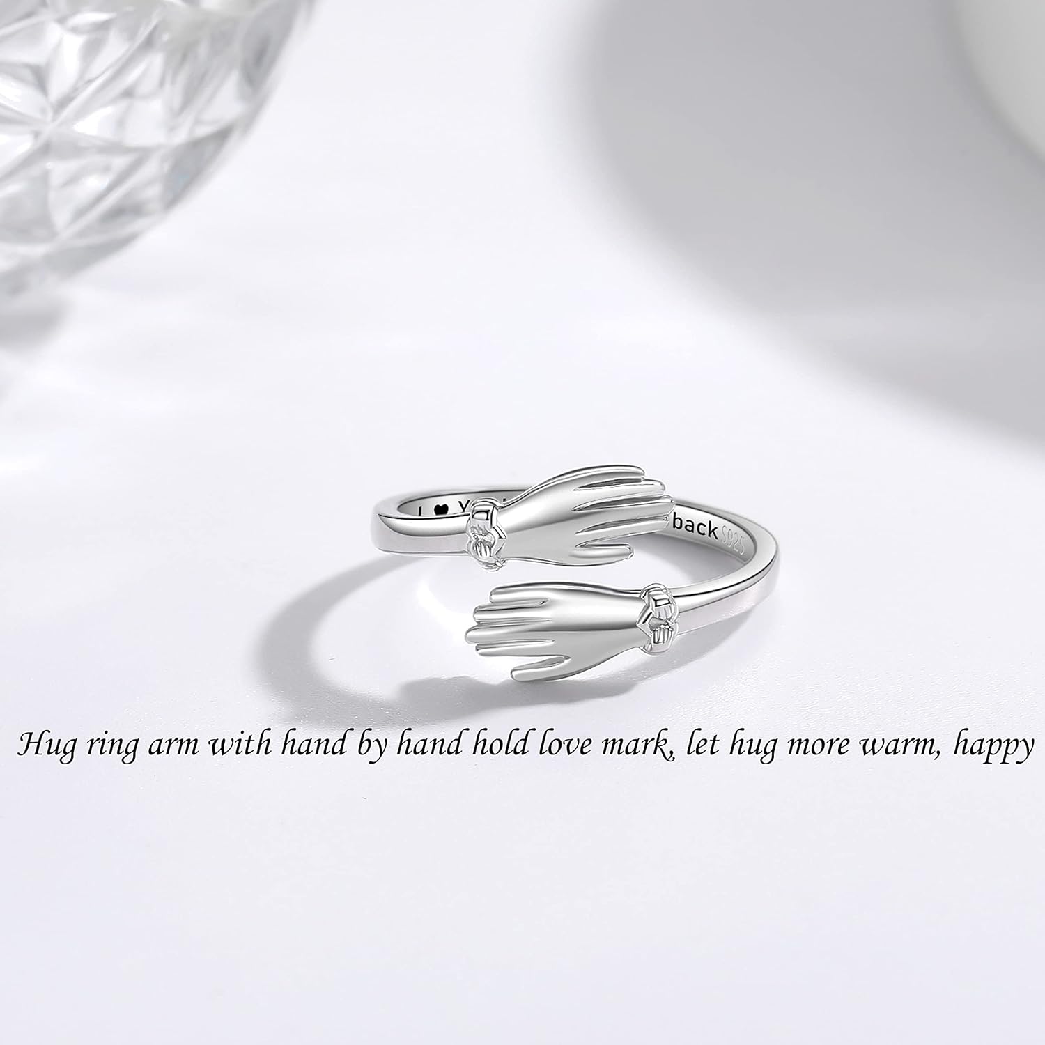 ZOEXUE S925 Sterling Silver Hug Rings for Women Adjustable Hugging Hands Ring with Gift Box & Card Hugs Thumb Band Jewelry Birthday Gifts for Granddaughter Daughter Mom Sister Friends - Image 5