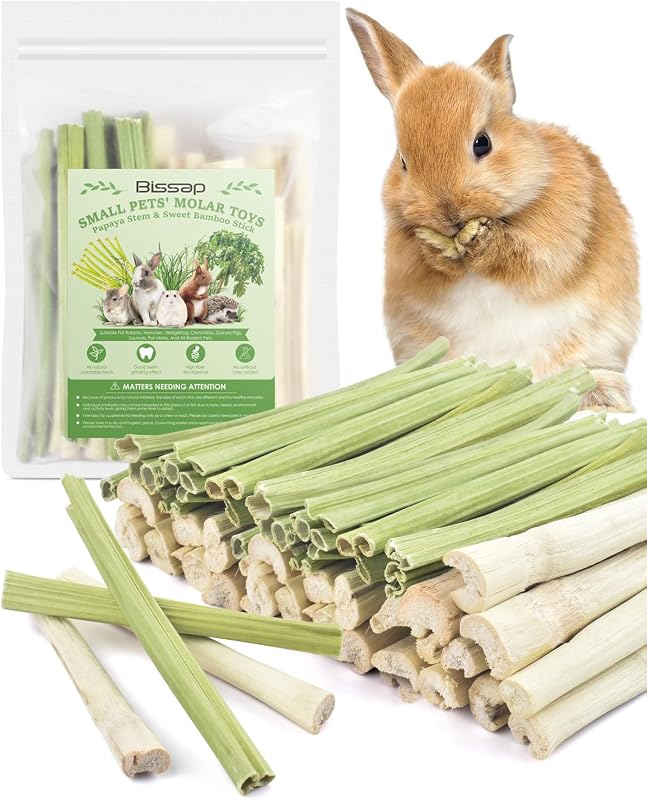 Petisco Mastigável para Coelhos, Hamsters e Pequenos Animais Bissap com Bambu e Talos de Mamão, 80 unidades