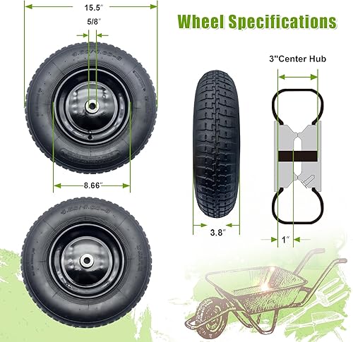 Miniatura 2 de 2-Pack 4.804.00-8" Pneumatic Wheelbarrow Wheel and Tires with 3"- 7" Center Hub and 58" Bushings for Wheelbarrow and Yard Cart Garden Wagon