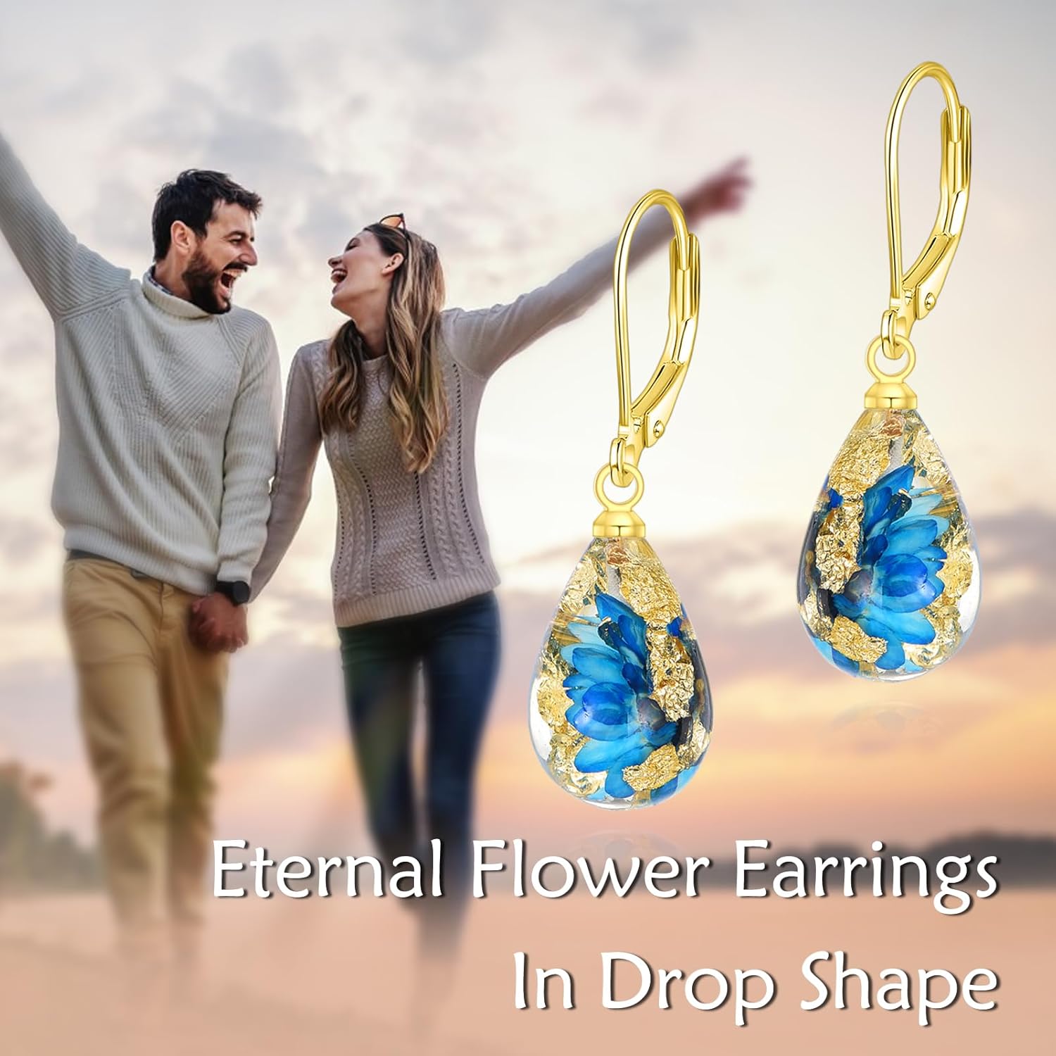 POPLYKE 925 Sterling Silver Pressed Flower Earrings Teardrop Dangle Drop Leverback Earrings for Women Jewelry - Image 3