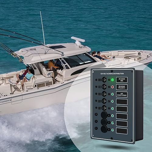 Miniatura 6 de Haoguo Panel de disyuntor principal de CA de 6 posiciones con indicador LED rojo de polaridad inversa, incluye cubierta trasera de aislamiento de