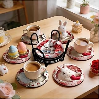 4 Pcs Easter Bunny Coaster,Non-Slip Coaster Pads for Bar, Kitchen, Dining Room, Unique Housewarming Gifts for Home Decor（AB-113）