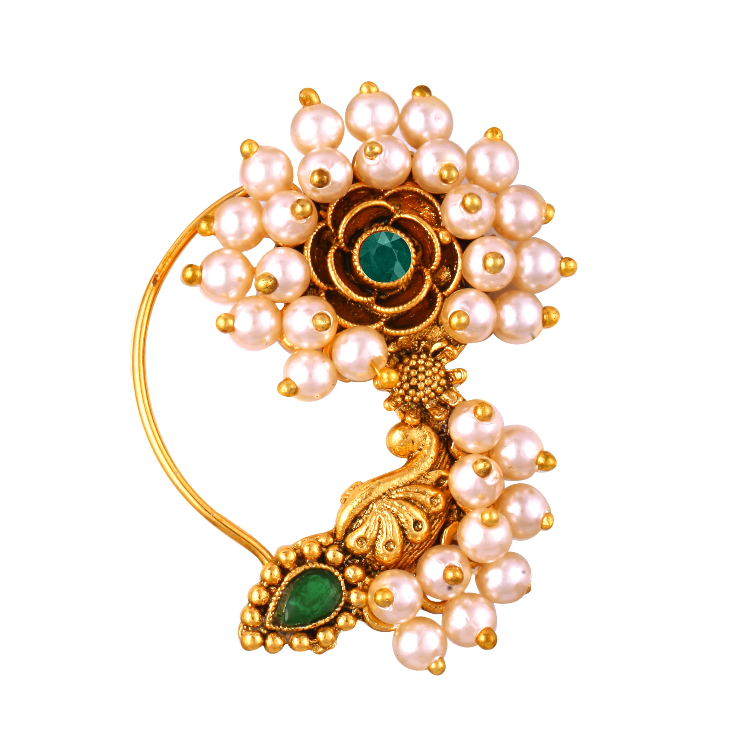 Vighnaharta Green Moti Pearls Mayur Peacock Nath Nathiya nose pin Gold Plated Alloy Nose Ring for woment[VFJ1279NTH-PRESS-GREEN]-image-31