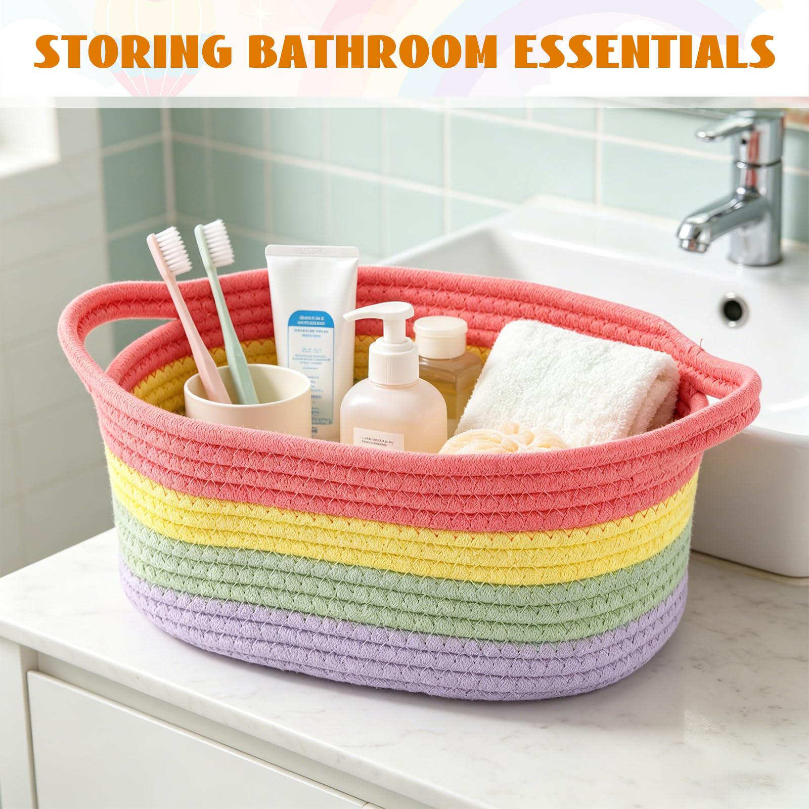 Cesti Intrecciati per Conservazione, Contenitori Arcobaleno Colorati, Scatole Pratiche per Organizzazione, Ideali per Stanze dei Giochi, Camere dei Bambini E Dec