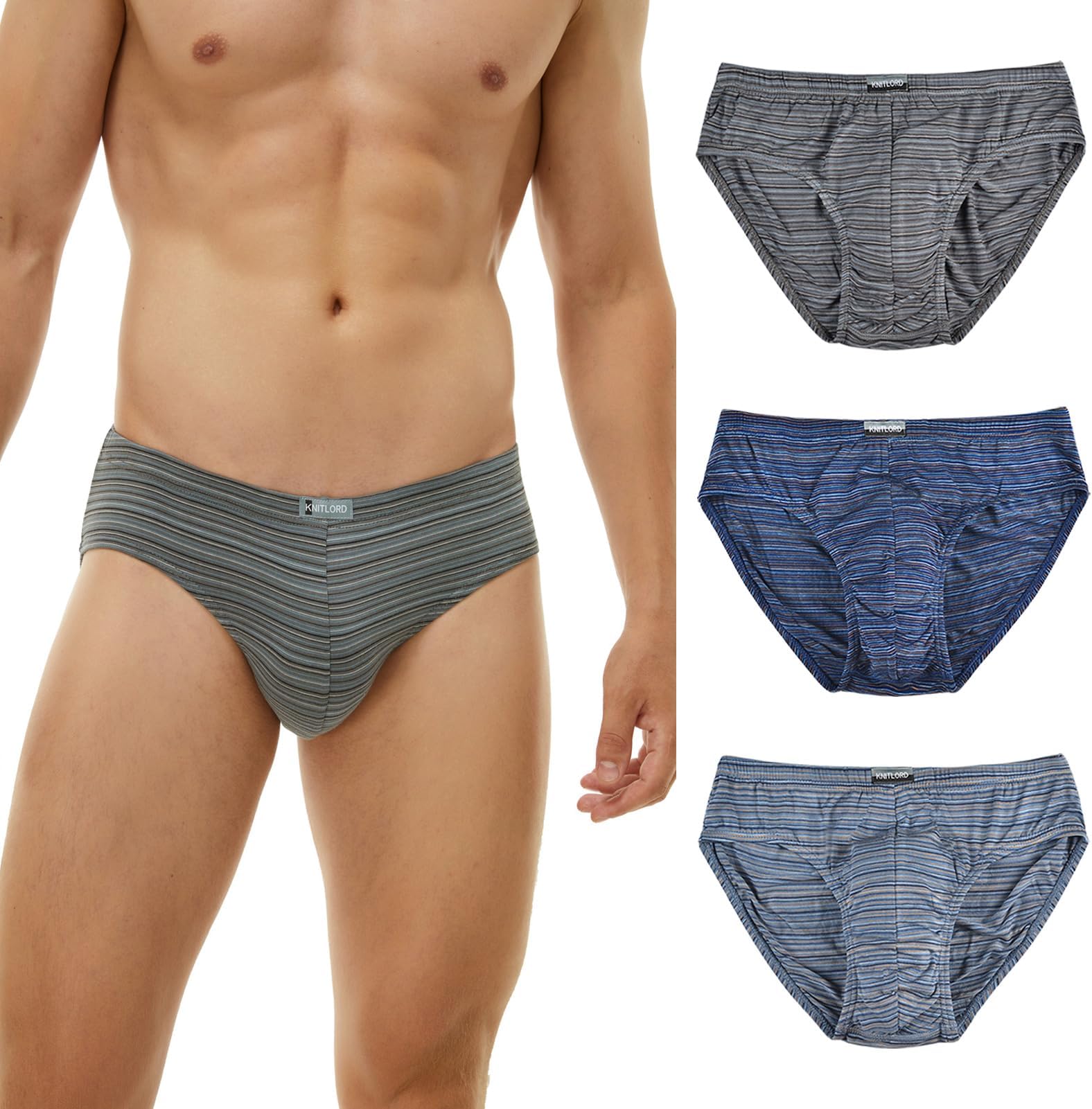 Knitlord Men's Bamboo Underwear Soft Lightweight Low Rise Brief 3 Pack (M)
