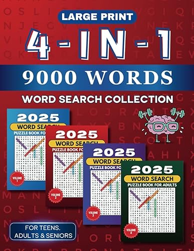 Large Print 4-in-1 Word Search Collection 9000 Words: A Large Print, Puzzle Fun for All, Word Search Book for Teens, Adults, and Seniors to Enjoy and Relax