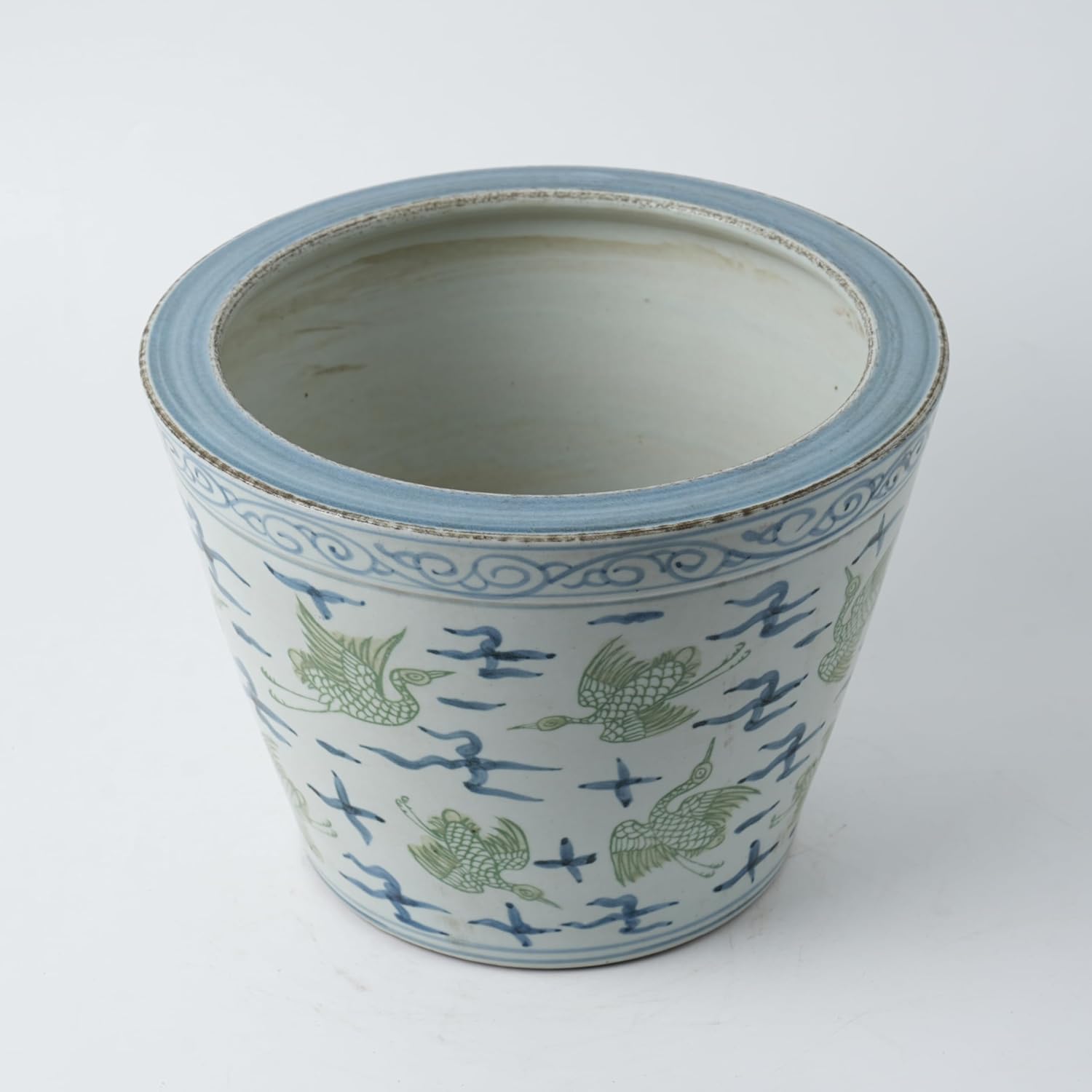 Ceramic Planter 10.24 Inch Large Plants Pot - VintageHand-Painted Blue and White Pattern Home Decoration,Ceramic Flower Pot Indoor & Outdoor Flower Pots (Blue and Green)