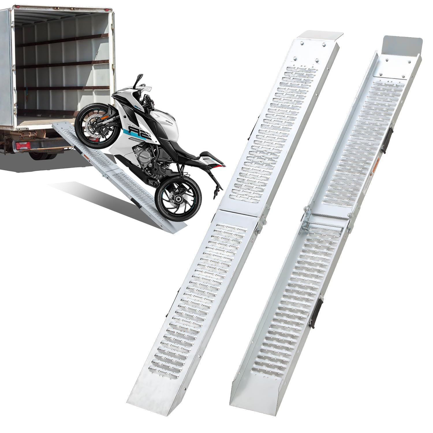 Lot de 2 rampes de chargement pliables pour voiture, 400 kg, max. pour remorque, moto, tondeuse, tracteur à gazon, 190 x 22,5 x 4,5 cm