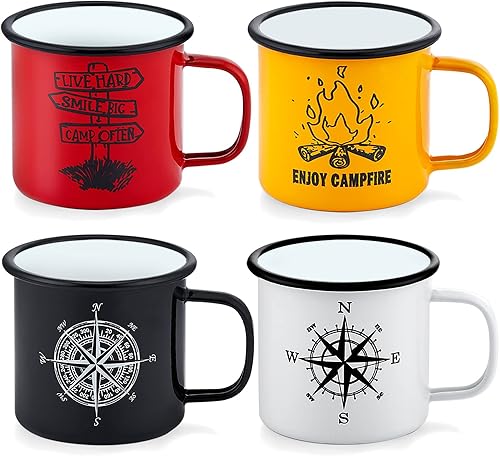 Miniatura 8 de LIANYU Juego de 6 tazas de viaje esmaltadas de 16 onzas, tazas de té de café vintage, juegos de tazas para beber para exteriores e interiores