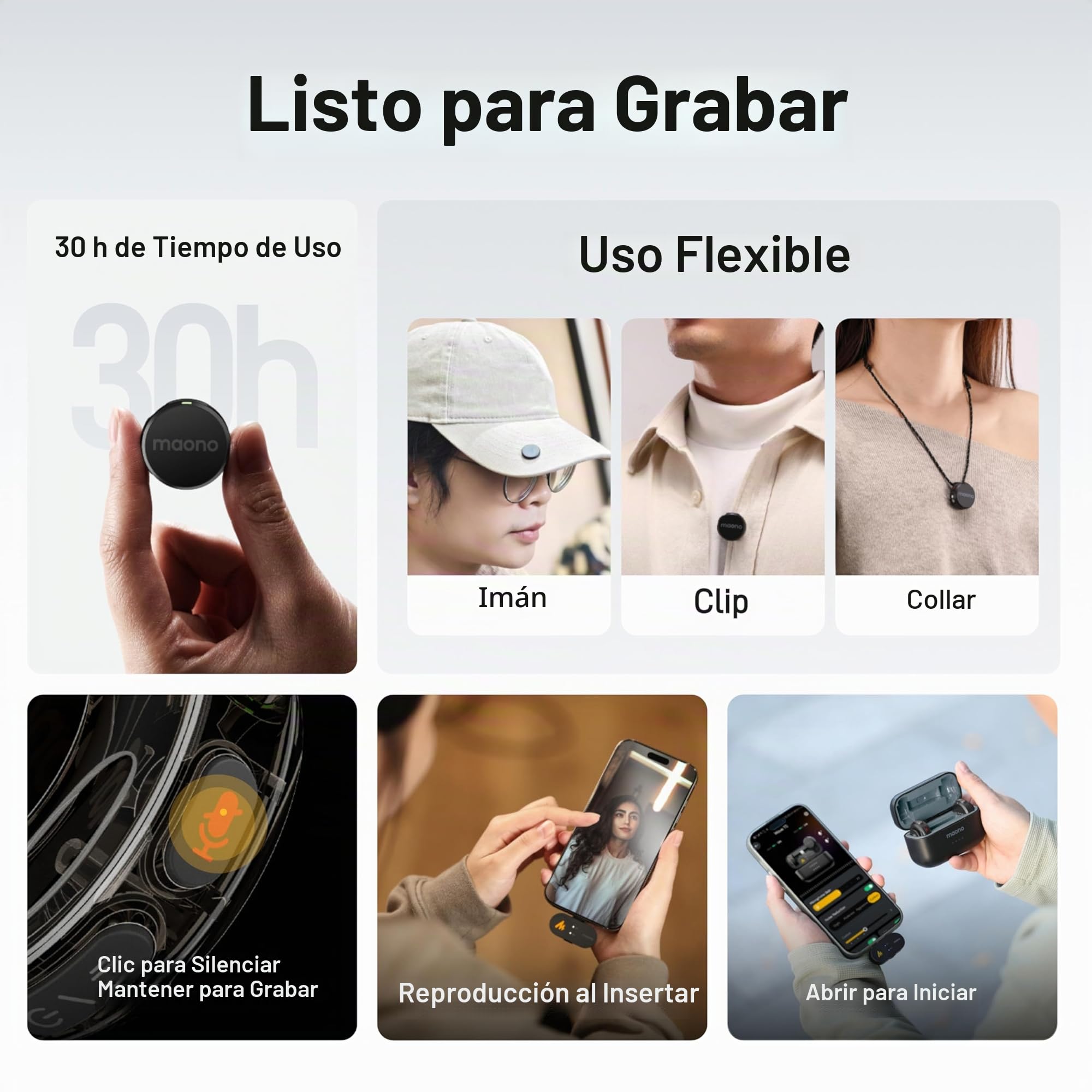 MAONO Wave T5 Microfono Inalambrico para Móvil (USB-C) - Microfono Lavalier 48kHz/24Bit, 30h de Batería, 300m de Alcance y Cancelación de Ruido. Ideal para Vlogs/Youtube/Streaming