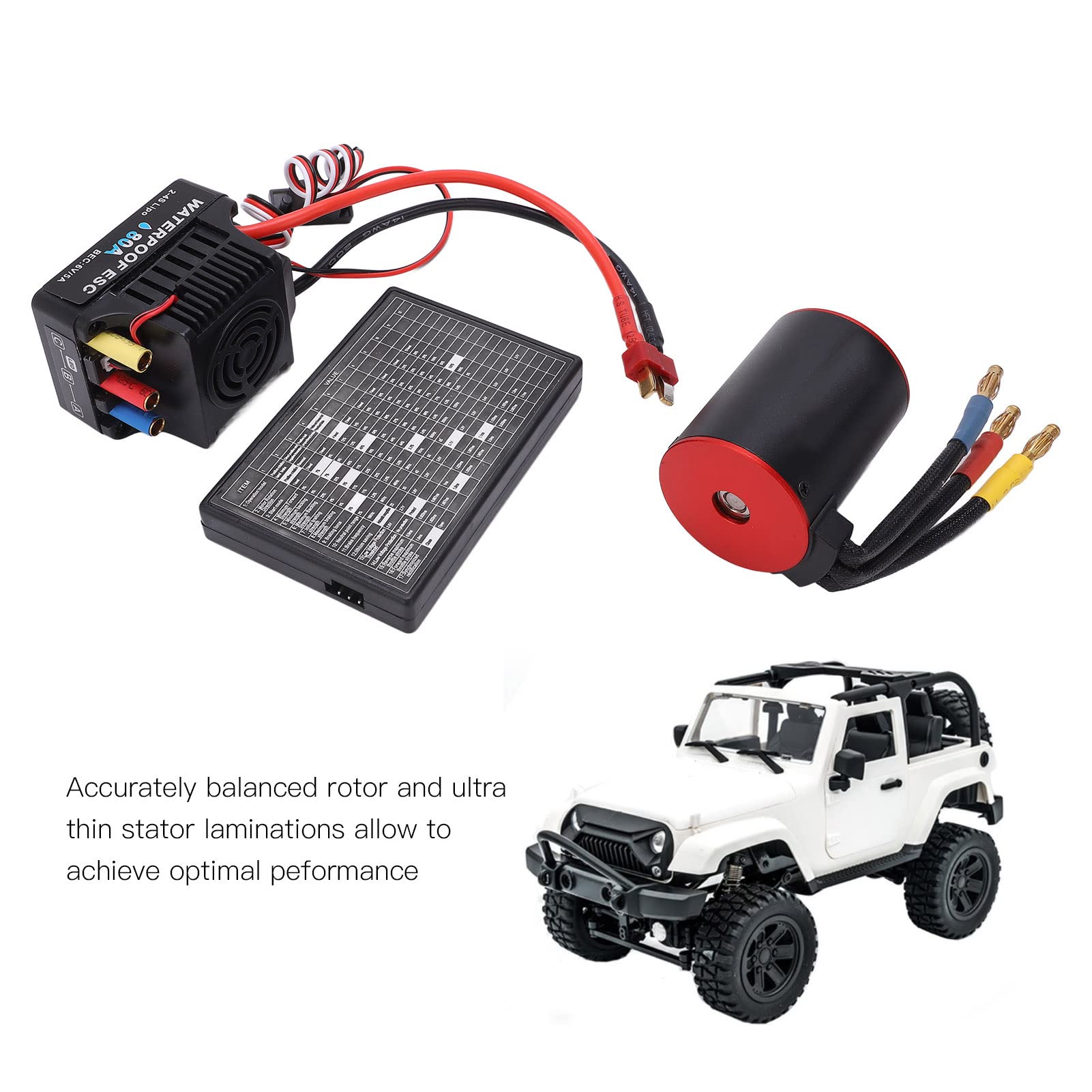 VGEBY Motor sin Escobillas para 1/8 1/10 RC Car, RC Brushless 80a ESC Kit con 3650 3100KV Tarjeta de Programación de Motor sin Escobillas Impermeable Accesorios De Modelos
