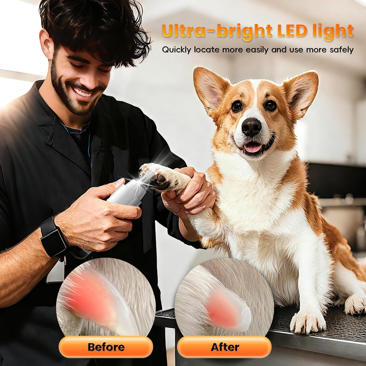 Broyeur à ongles pour chien Silent Groom Pro, broyeur à ongles pour chien à 5 vitesses avec lumière LED, 40 dB, toilettage silencieux et indolore des pattes pour chiens de petite, moyenne et