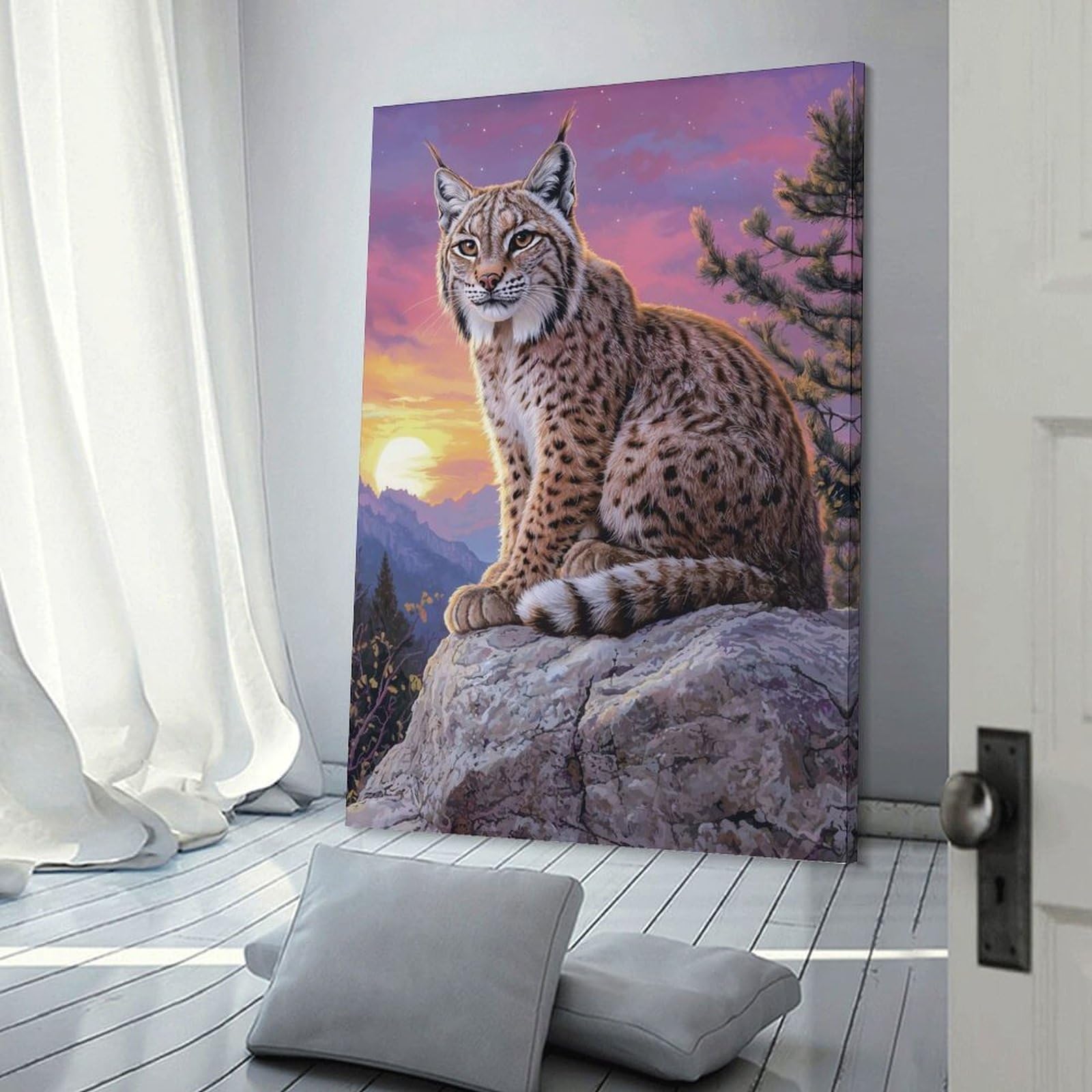 Junmoney Frame-Style-15 Canvas Art Print Lynx At Sunset, 20X30inch(50X75cm), For Contemporary Homes, Apartments Or Offices, Decorative Canvas Decor For Home Updates