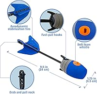 Vista 6 de Zing HyperStrike Dominator Bow Pack – 1 arco dominador azul, 4 flechas de silbato zónico azul, 1 juego de repuesto de cuerda elástica y 1 correa
